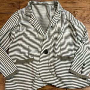 Striped women’s open Front cardigan, tan, and White 100% cotton